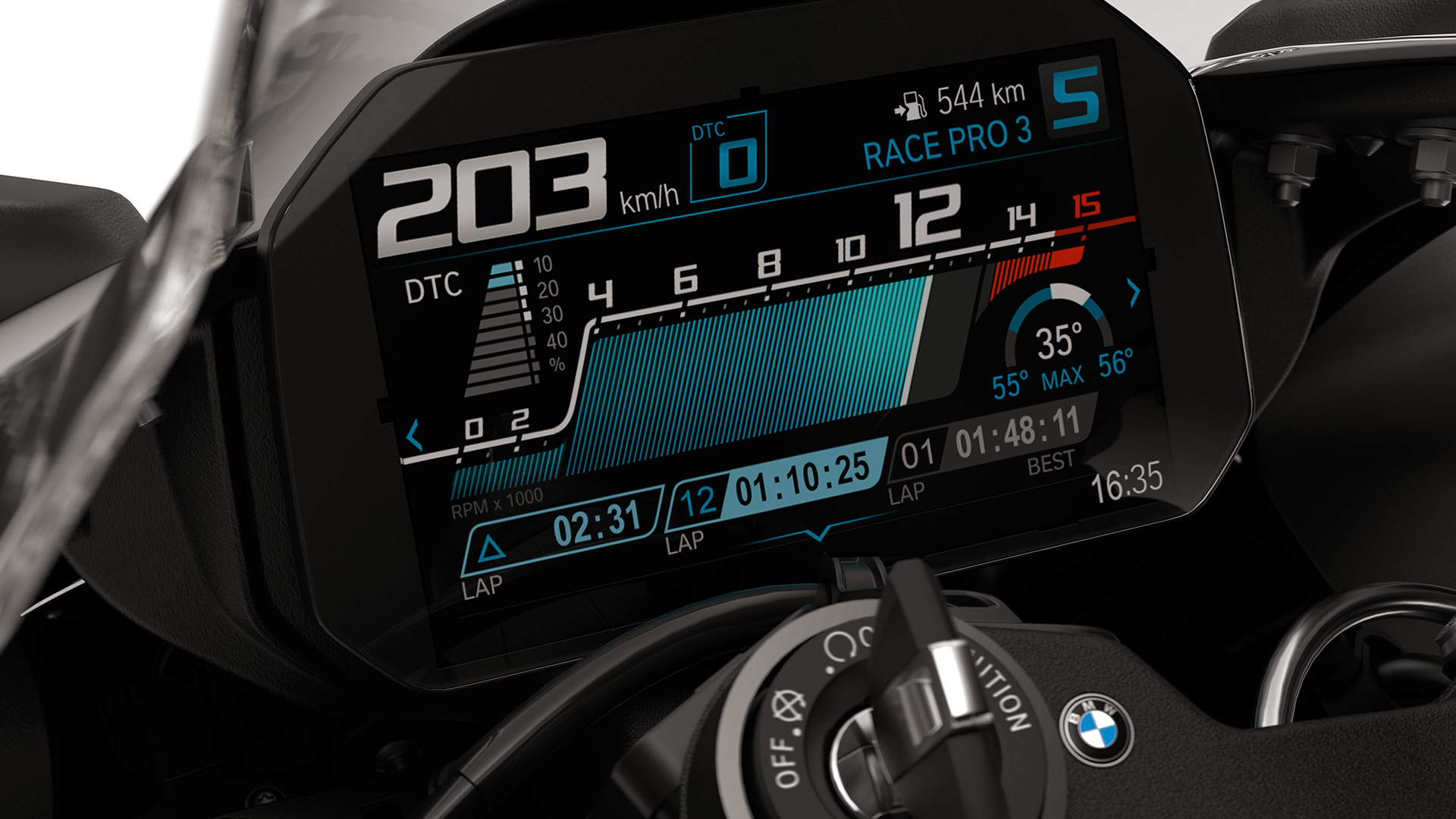Detail view of the BMW RR headlights